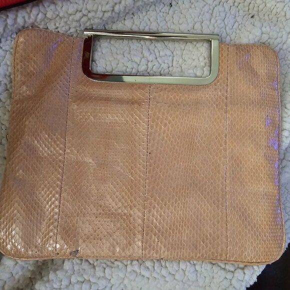 Leonello Borghi NY Beige Snakeskin Clutch – Gold Hardware, Winged Logo - Picture 2 of 4